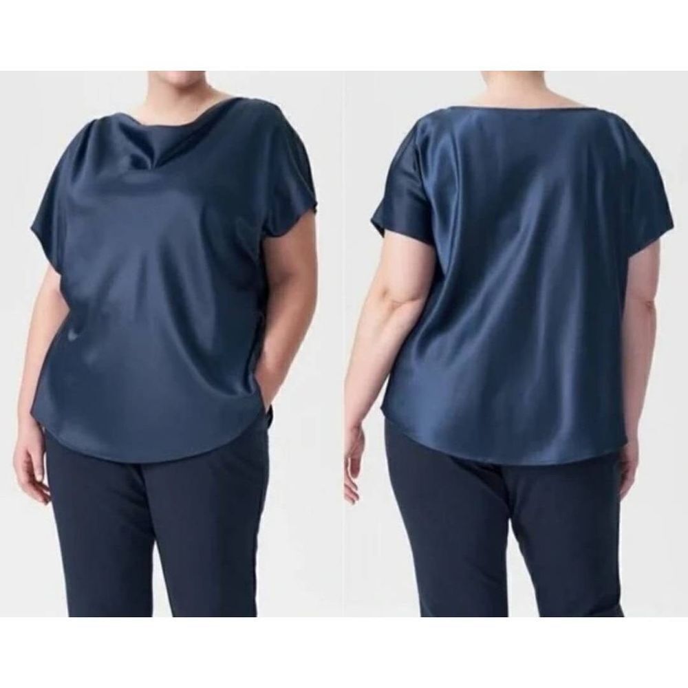 NWT Universal Standard Viva Boatneck Satin Blouse in  Blue sz 3xl (34-36)